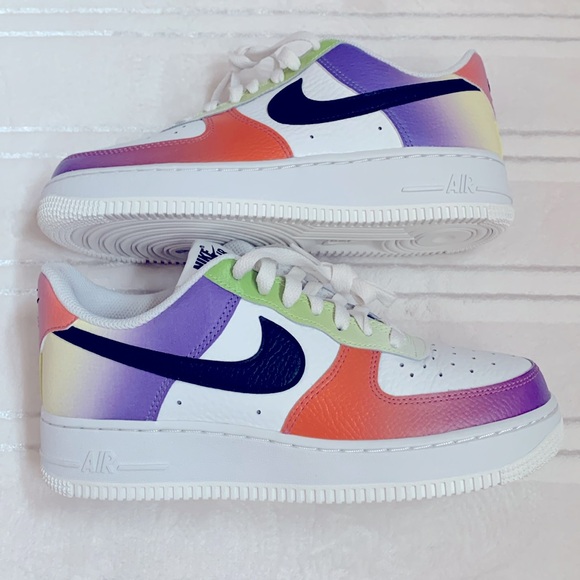 NIKE AIR FORCE 1 LOW TOP WHITE MULTI-COLOR GRADIENT LEATHER SNEAKERS - Picture 3 of 6